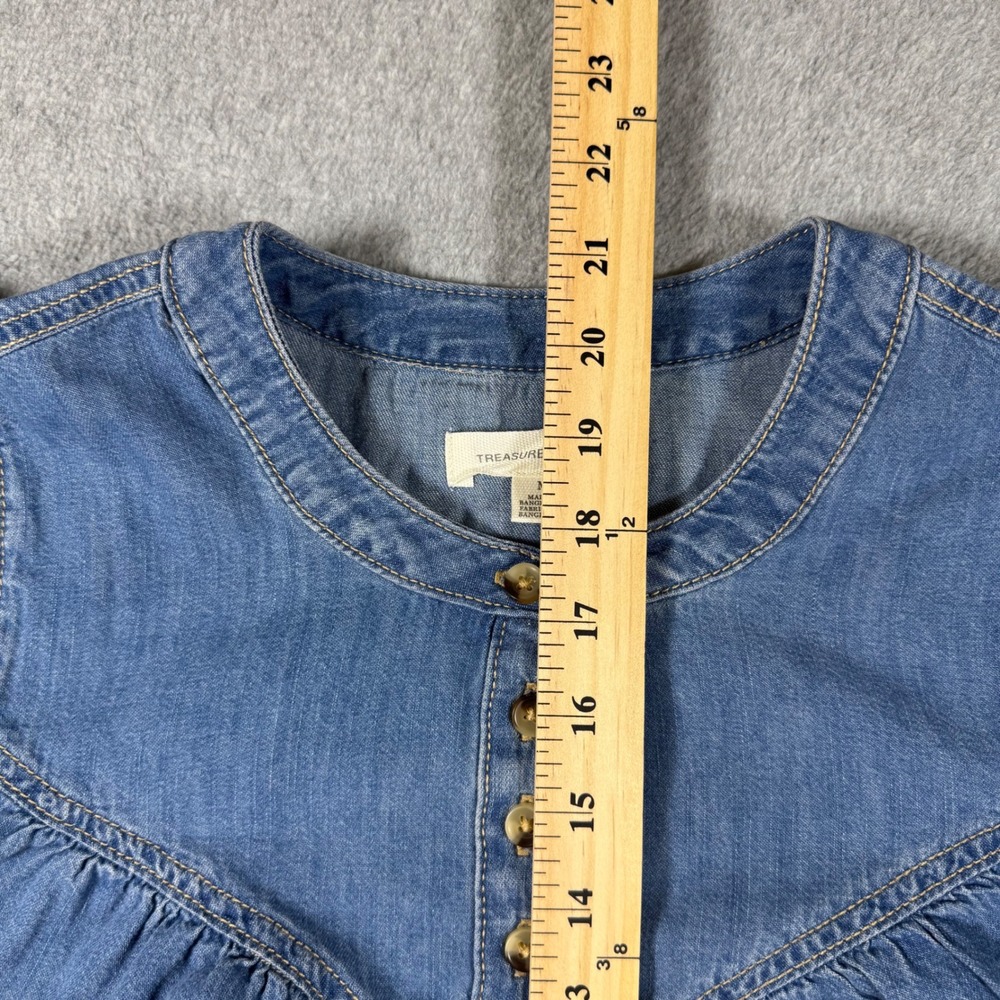 NWT Treasure & Bond Womens Shirred Short Sleeve Chambray Top Size M - Picture 9 of 10